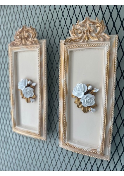 Duvar Tablosu 2li Set Krem-Gold Çiçekli Tablo 50CM modelleri