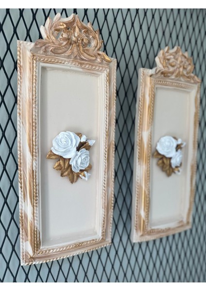 Duvar Tablosu 2li Set Krem-Gold Çiçekli Tablo 50CM fırsatları