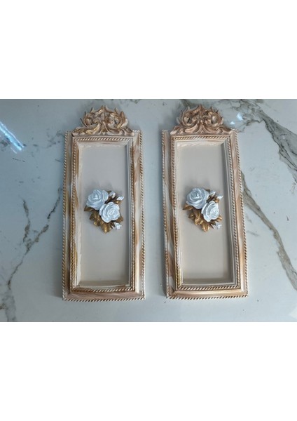 Duvar Tablosu 2li Set Krem-Gold Çiçekli Tablo 50CM indirimleri