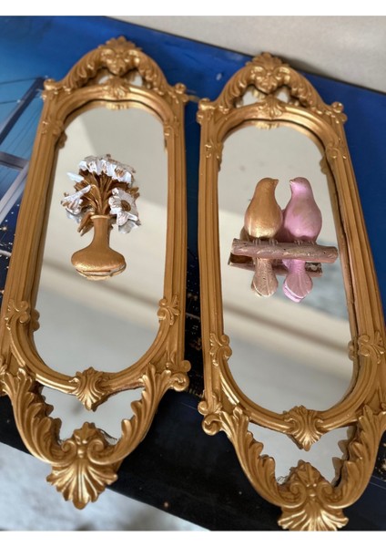 Duvar Ayna ve Kuşlu Tablo Büyük 2 Li Set 70CM