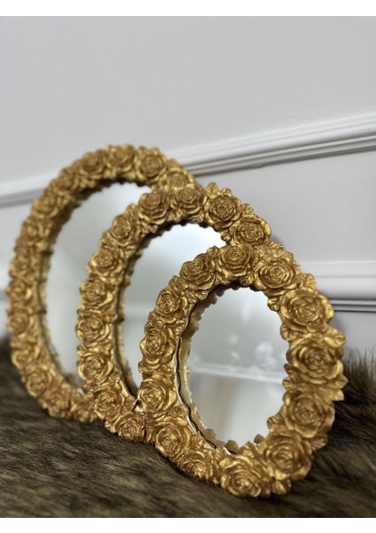 Dekoratif Çiçek Desenli 3 Lü Duvar Aynası