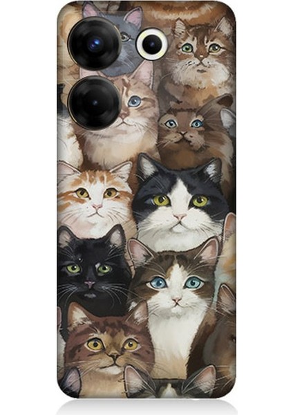 Tecno Camon 20 Pro 4g Uyumlu Kedi Kalabalığında Kaos Desenli Silikon Kılıf