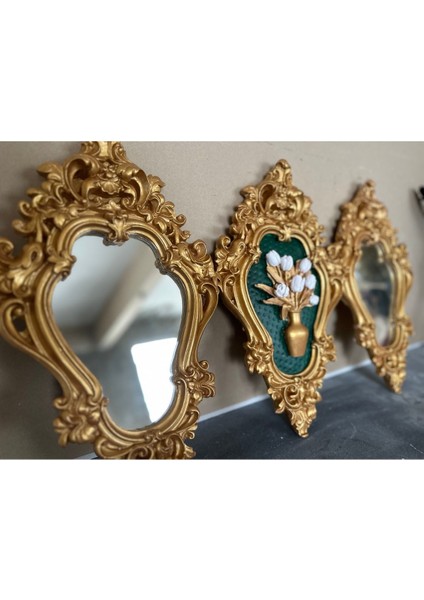 Avangard Şık Zümrüt Yeşili 3 Lü Aynalı Tablo 42CM ,duvar Dekor Set fiyatları