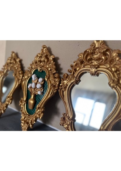 Avangard Şık Zümrüt Yeşili 3 Lü Aynalı Tablo 42CM ,duvar Dekor Set modelleri