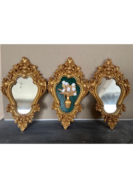 Avangard Şık Zümrüt Yeşili 3 Lü Aynalı Tablo 42CM ,duvar Dekor Set fırsatları