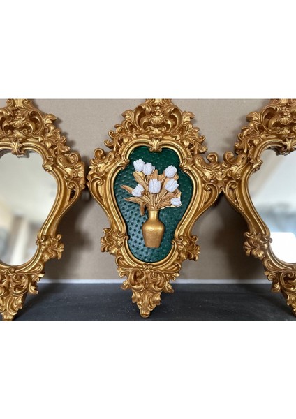 Avangard Şık Zümrüt Yeşili 3 Lü Aynalı Tablo 42CM ,duvar Dekor Set indirimleri