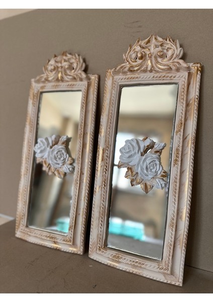 Aynalı Duvar Tablosu , Gül Detaylı Aynalı Tablo 2li 50CM