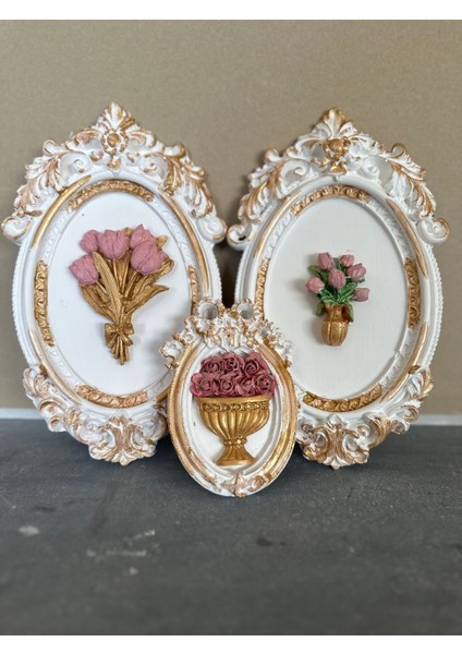 Özel El Yapımı Tablo 3 Lü Çiçekli Tablo