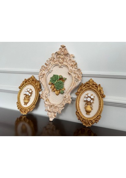 Çiçekli 3 Lü Çerçeveli Tablo Set