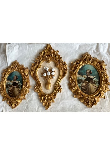 Tablo El Yapımı Dekoratif Vintage Tarzı 3 Lü Tablo , Çiçekli ve Dekopaj Tablo 30CM modelleri