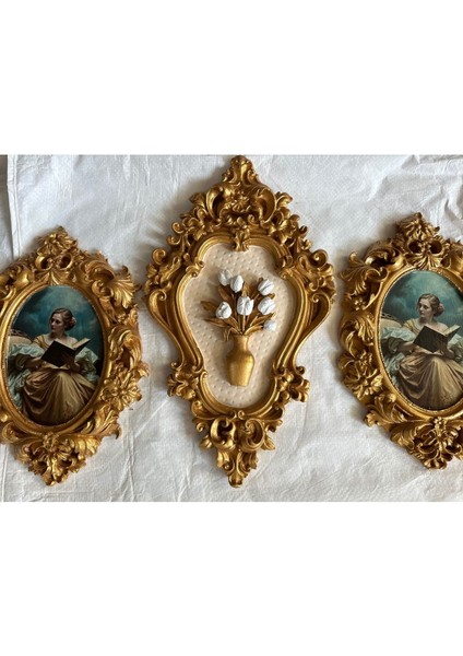 Tablo El Yapımı Dekoratif Vintage Tarzı 3 Lü Tablo , Çiçekli ve Dekopaj Tablo 30CM fırsatları