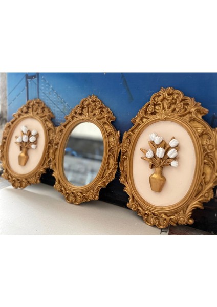 Çiçek ve Ayna Detaylı Tablo 3 Lü Set 42CM
