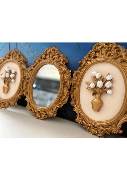 Çiçek ve Ayna Detaylı Tablo 3 Lü Set 42CM fiyatları