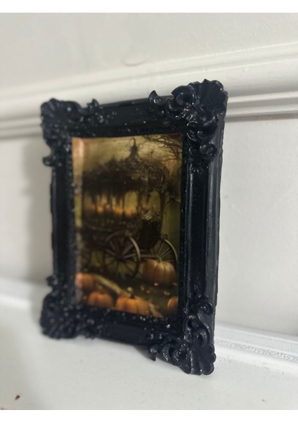 Siyah Bal Kabaklı ve Vampirli Tablo Vintage Tarzı Gotik Tablo 20CM