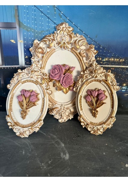 Çiçekli 3lü Tablo Set Dekoratif 3lü Duvar Süsü