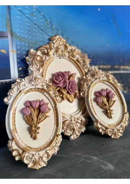 Çiçekli 3lü Tablo Set Dekoratif 3lü Duvar Süsü fiyatları