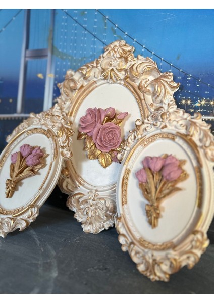 Çiçekli 3lü Tablo Set Dekoratif 3lü Duvar Süsü fırsatları