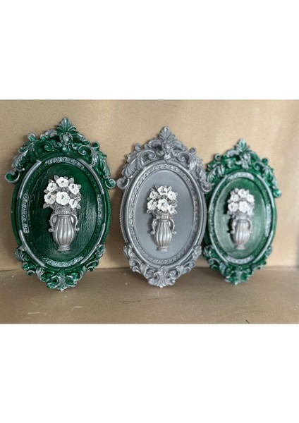 Çiçekli Dekoratif Duvar Tablosu 3 Lü Set 22CM