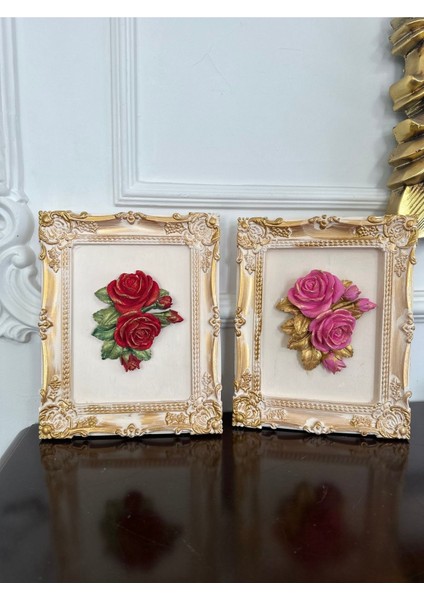 Gül Detaylı Tasarım El Yapımı Tablo 25CM , Dekoratif TABLO2LI