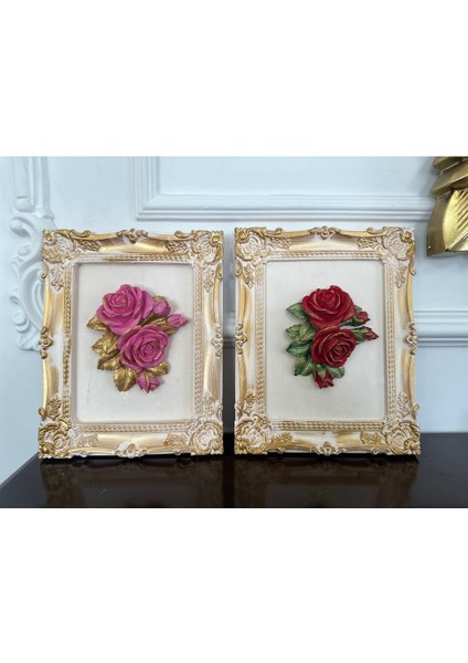 Gül Detaylı Tasarım El Yapımı Tablo 25CM , Dekoratif TABLO2LI