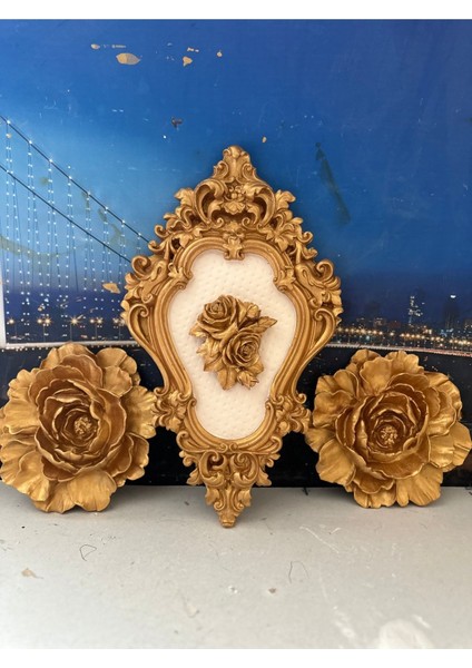 Dekoratif Duvar Tablo 3lü Set , Özel Tasarım Vintage Tarzı Duvar Gülü modelleri