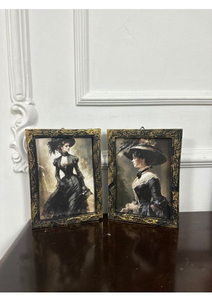 El Yapımı Vintage Tarzı 2li Tablo 20CM