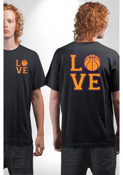 Basketbol Severler Için Love Siyah Oversize Kadın Erkek Ön ve Sırt Baskılı Tişört fırsatları