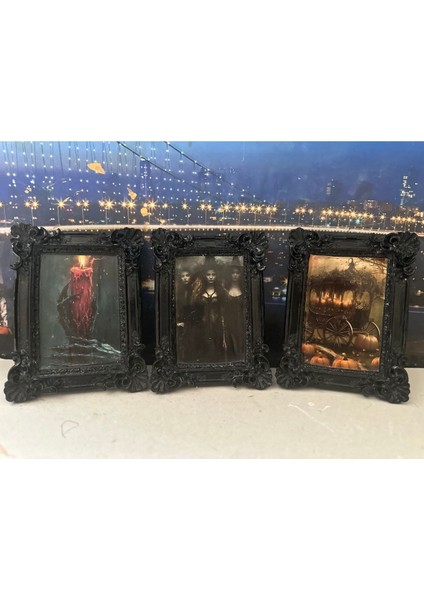 El Yapımı Vintage Gotik Çerçeveli Tablo 3lü Set 20CM