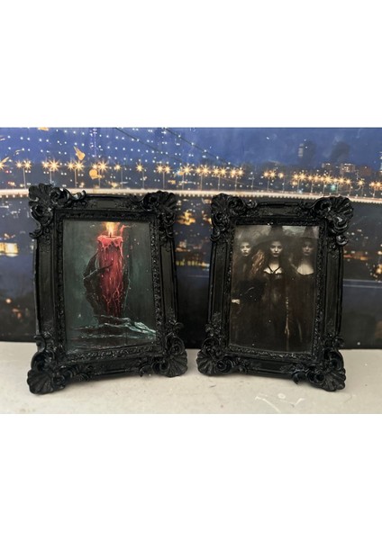 El Yapımı Vintage Gotik Çerçeveli Tablo 3lü Set 20CM modelleri