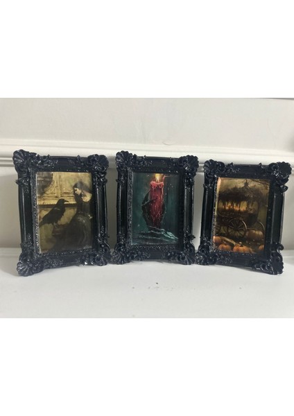 El Yapımı Vintage Tarzı Siyah Gotik Tablo 3lü Set 20CM fiyatları