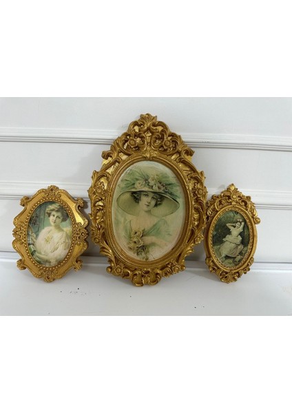 Vintage Tarzı Duvar Tablo 3lü Nostanji Dekopaj Tablo Büyük 42CM Orta Boy 22CM