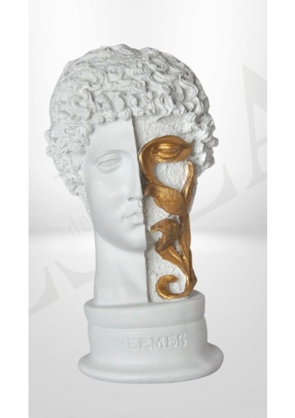 Hermes Yapraklı Heykel Büst Beyaz Gold Biblo 28CM