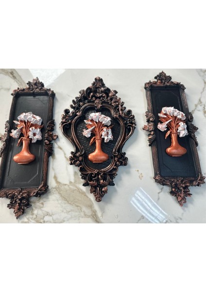 Siyah Bakır Modern El Yapımı 3 Lü Tablo 46CM