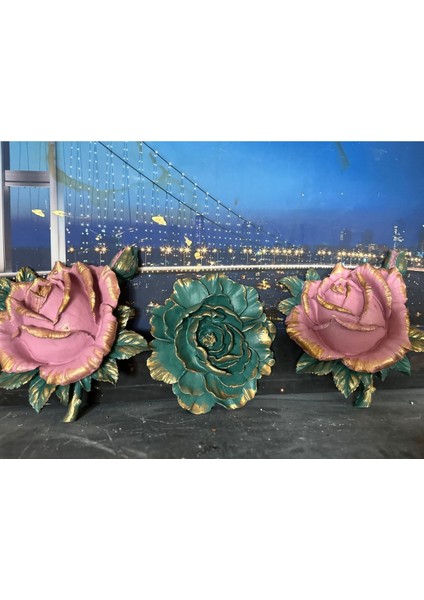 Duvar Dekor 3lü Set Çiçek , Lotus Gül