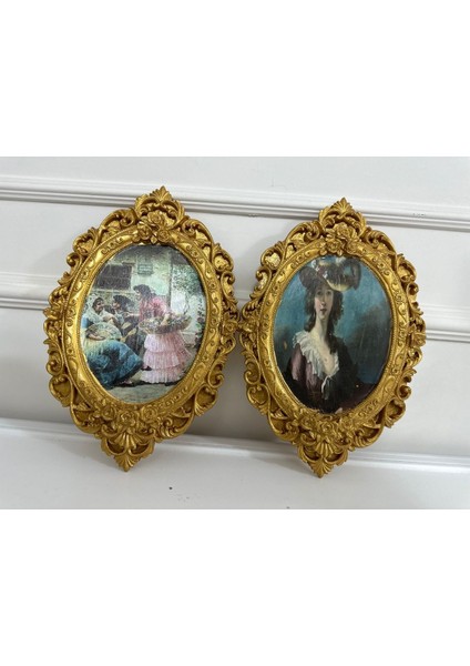 Dekoratif Duvar Tablo 2li Set Dekopaj Teknikle 32CM