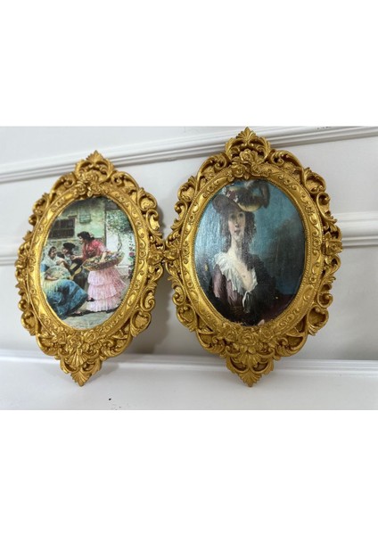 Dekoratif Duvar Tablo 2li Set Dekopaj Teknikle 32CM modelleri