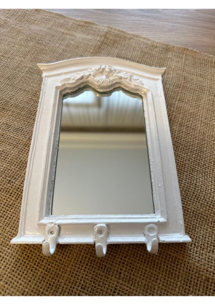 Ayna Detaylı Beyaz Anahtarlık , Modern Anahtar Askısı 20 cm