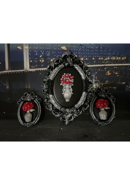 Siyah Gümüş 3lü Masa Duvar Tablo 3lü