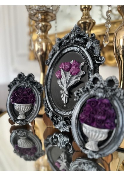 Çiçekli Çerçeveli Masa Duvar Süsü 3 Lü