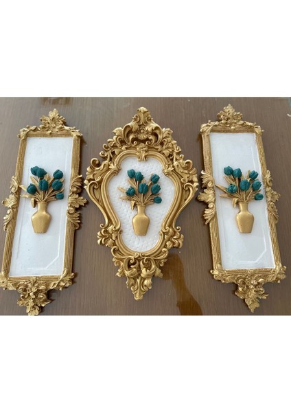 Çiçekli Dekoratif Duvar Tablosu 3 Lü Set
