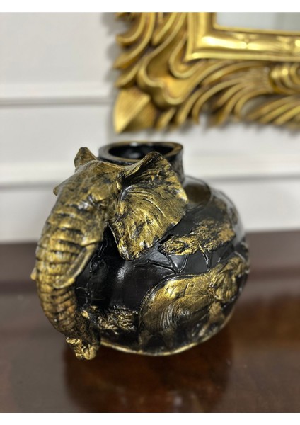 Filli Büyük Vazo ,dekoratif Fil Detaylı Vazo (26X35) cm