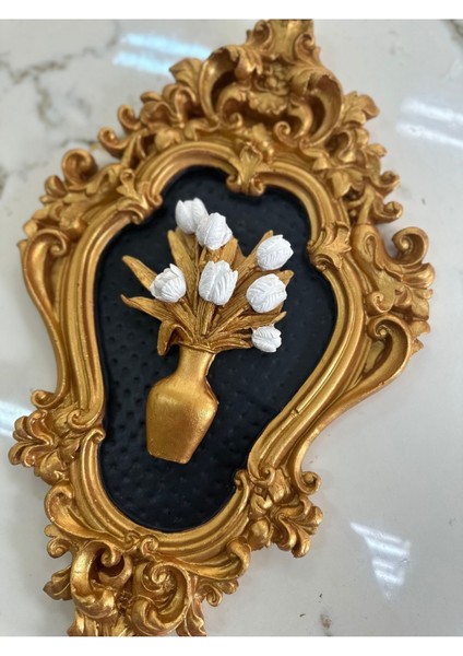 Melek ve Çiçek Dekoratif Duvar Tablosu 3 Lü Set (42CM) Gold,siyah indirimleri