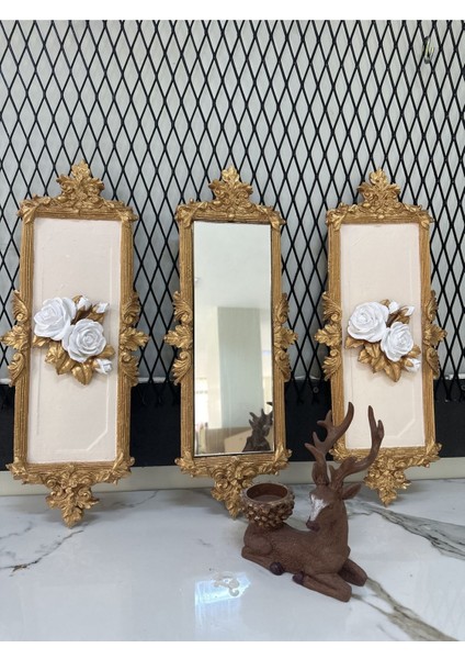 Güllü Çerçeveli Ayna ve Tablo 3 Lü