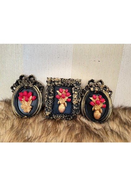 El Yapımı Masa Duvar Dekoratif Tablo , Küçük Boy Çiçekli Çerçeveli Dekoratif Aksesuar