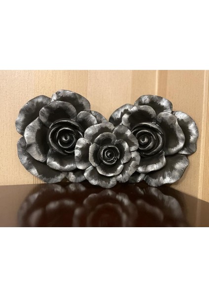 Siyah Gümüş Duvar Güllü 3 Lü Set