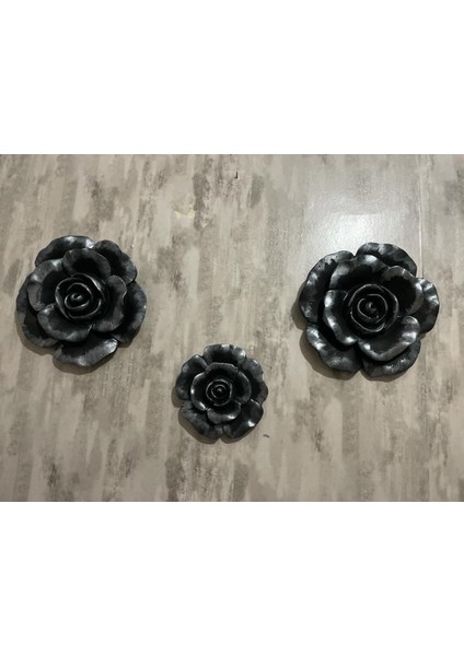 Siyah Gümüş Duvar Güllü 3 Lü Set modelleri