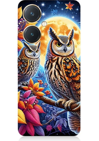 Vivo Y27 Uyumlu Dallarda Bilge Baykuşlar Desenli Silikon Kılıf