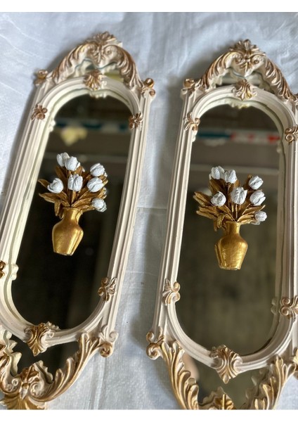Aynalı Tablo 2li Krem-Gold 70CM ,vintage Tarzı Uzun Şık Tablo Ayna modelleri