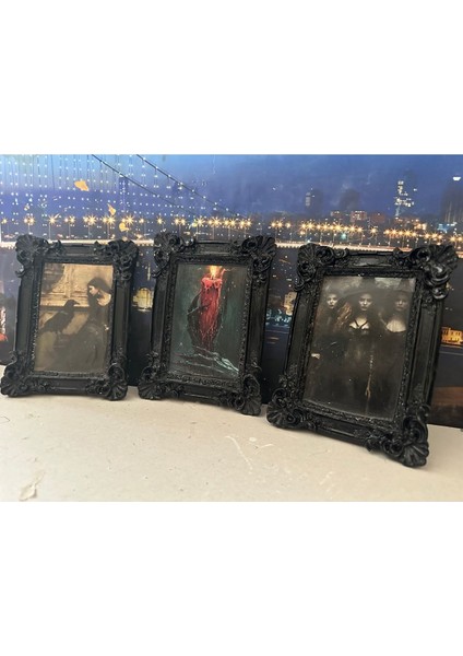 Siyah Vintage Dekoratif Tablo 3lü Set 20CM Özel El Yapımı