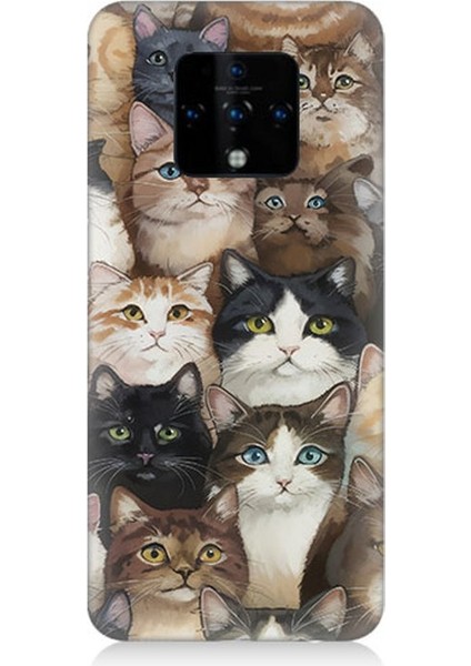 Tecno Camon 16 Uyumlu Kedi Kalabalığında Kaos Desenli Silikon Kılıf